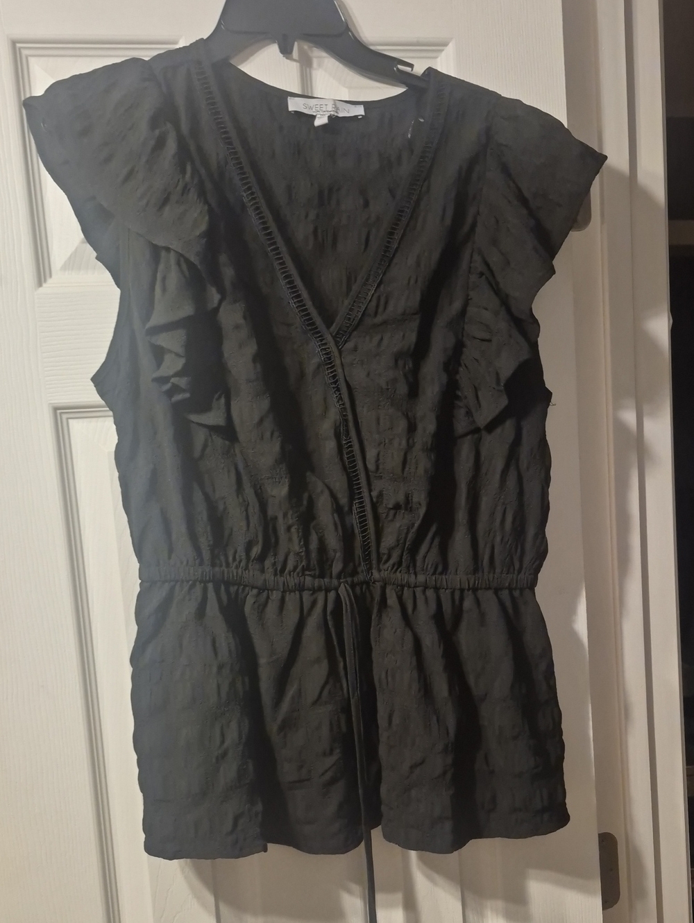 Sweet Rain Black Textured Top with Contrast Trim
